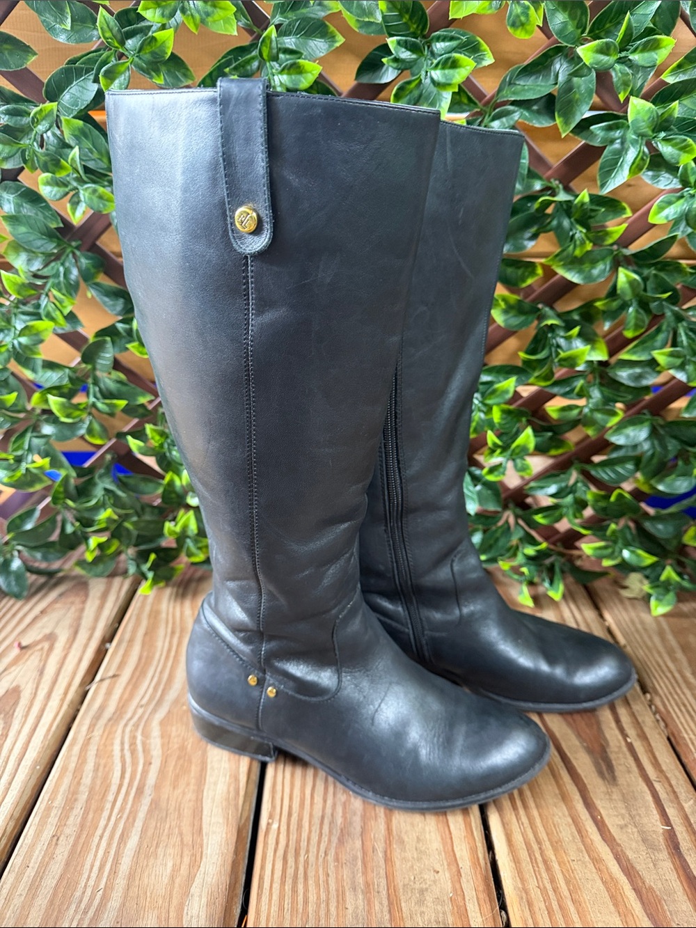 Ralph Lauren Black Leather Knee-High Riding Boots